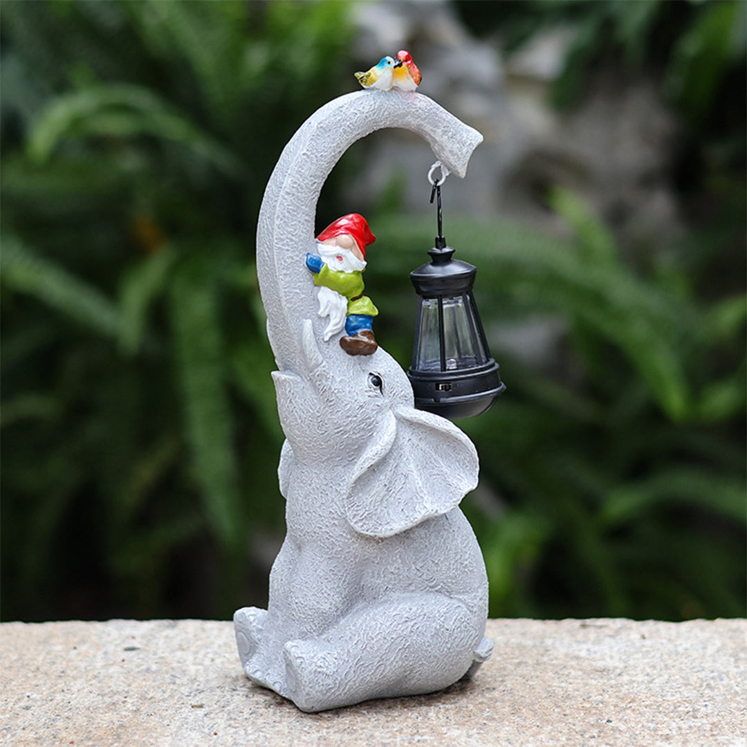 Elephant Solar Garden Light — Handcrafted UV-Resistant Resin, LED, IP44, Warm White, Dusk-to-Dawn