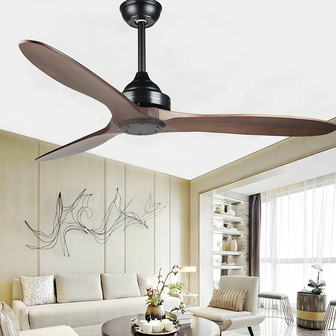 Flush Mount Wooden Ceiling Fan with Light and Quiet DC Motor Fandelier Luxe