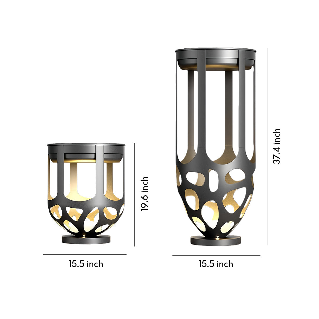 Lighted Outdoor Planter — Black Iron, White PE Shade, Warm LED, IP54, Solar / Hardwired, 19.7" or 37.4" Height