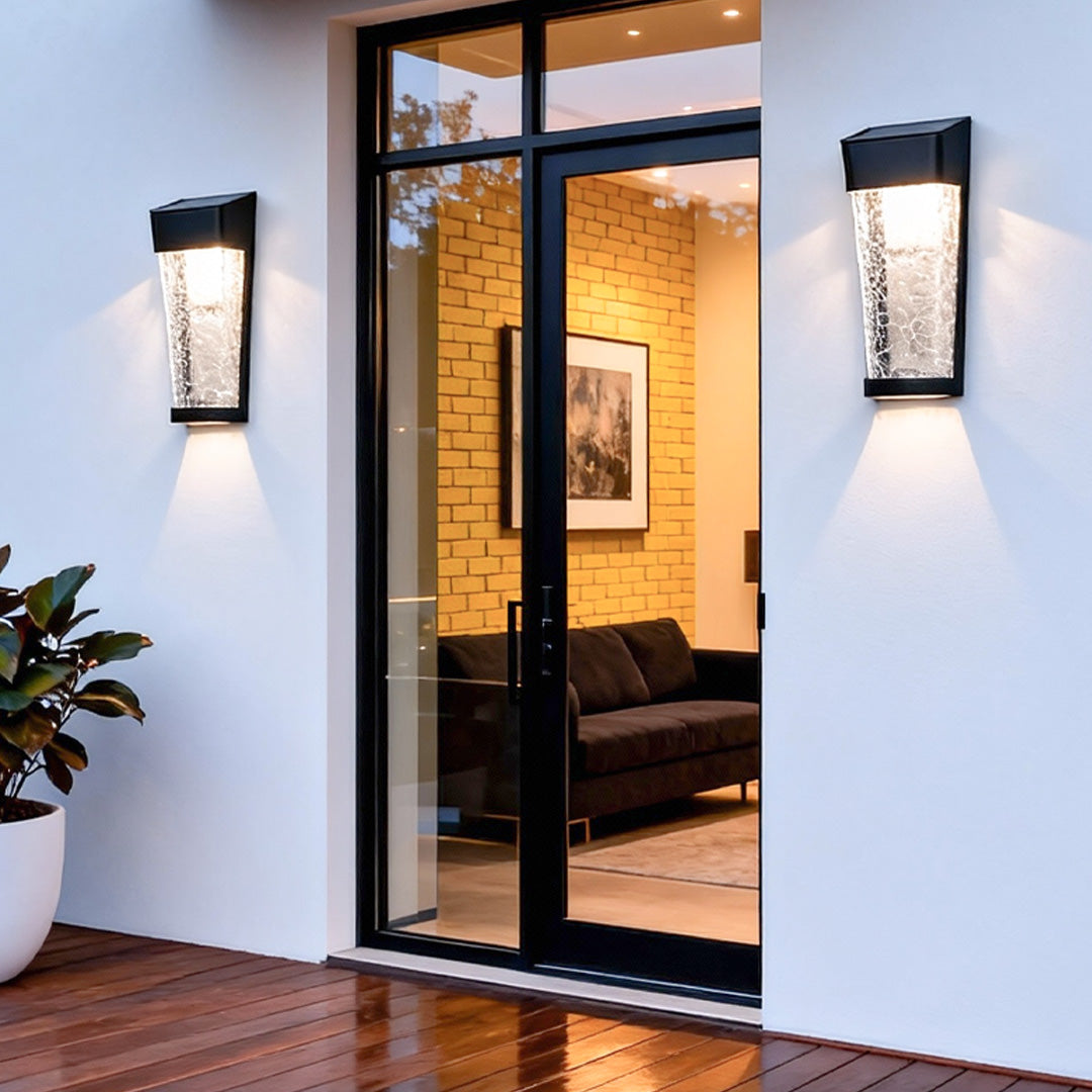 Minimalist Outdoor Wall Sconce — PE and Glass, 5W LED, 2400mAh Battery, IP65, Remote Control, Warm White 3000K