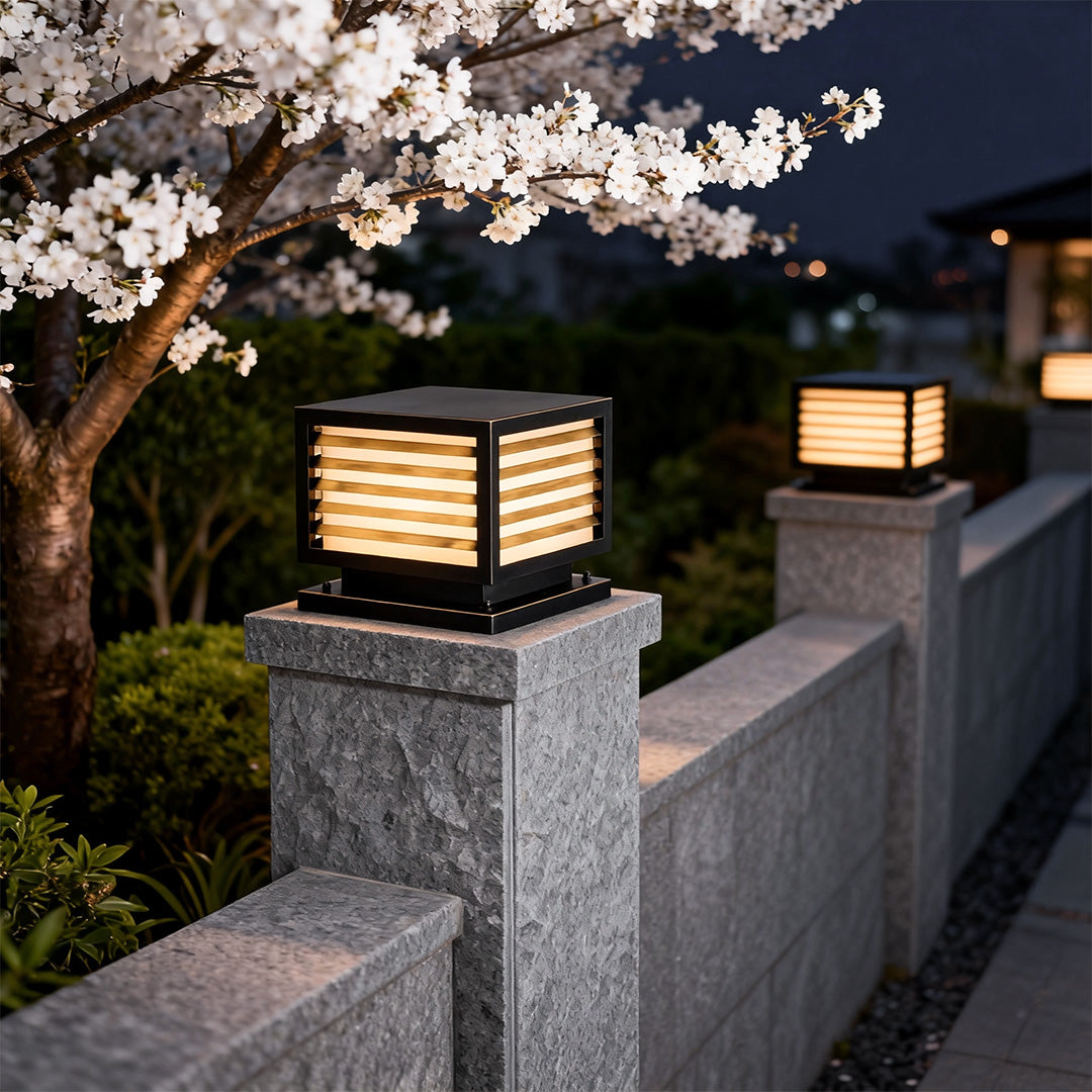 Modern Minimalist Outdoor Pillar Light — Copper and Marble, E27, IP55, Hardwired