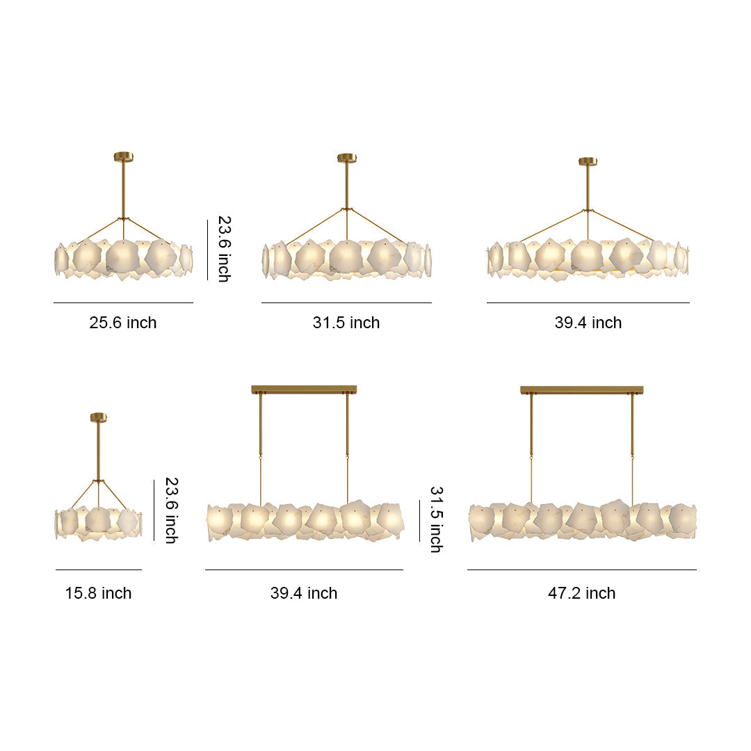 Cloud Stone LED Chandelier — Full Copper, Three-Color Dimming (3000K/4000K/6000K), Round & Rectangular