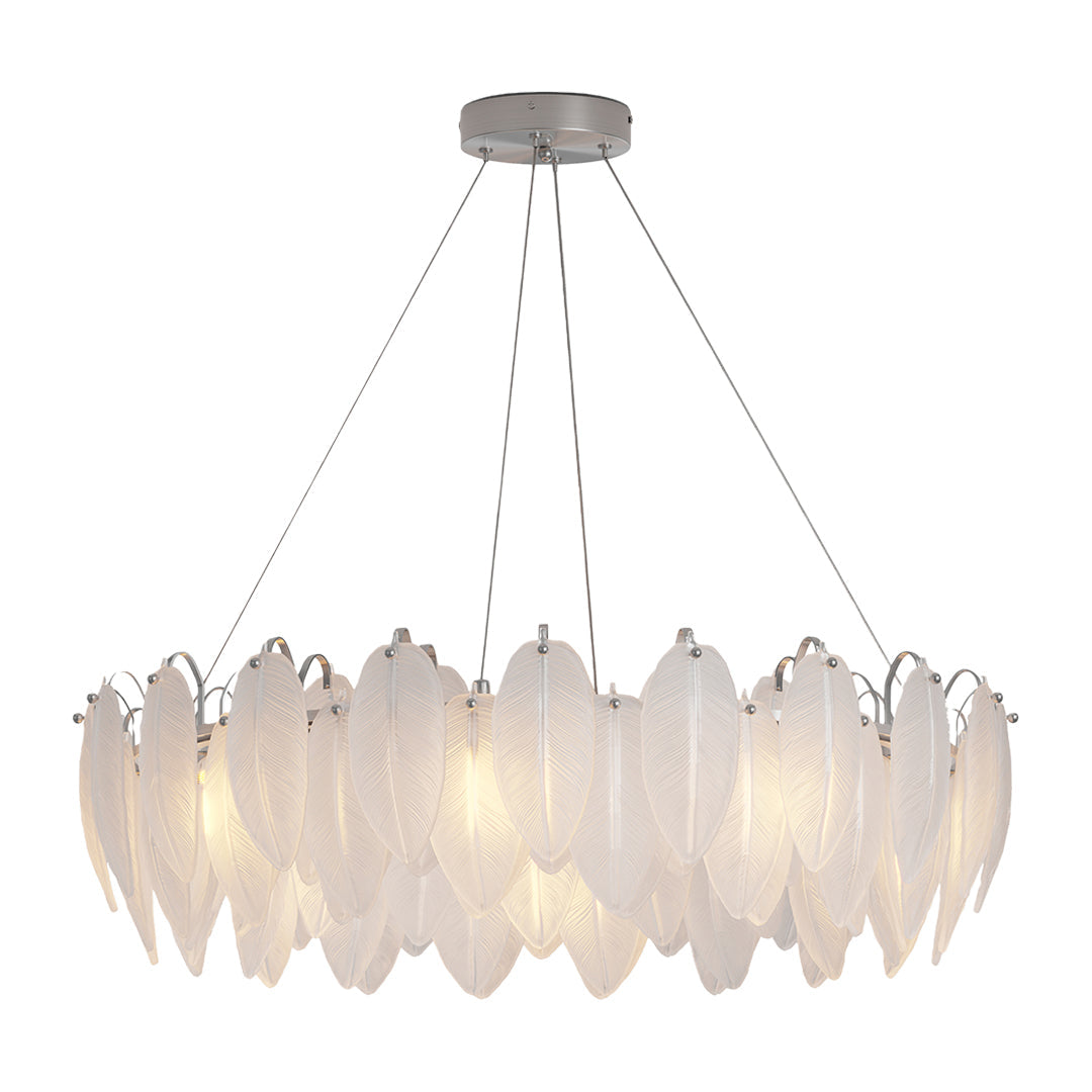 Feather-Glass Modern Chandelier — Copper / Chrome / Black, E14, Adjustable 47.2" Chain, Round or Linear