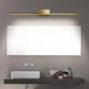 linear led vanity light in brushed brass with slim cylinder design for bathrooms
