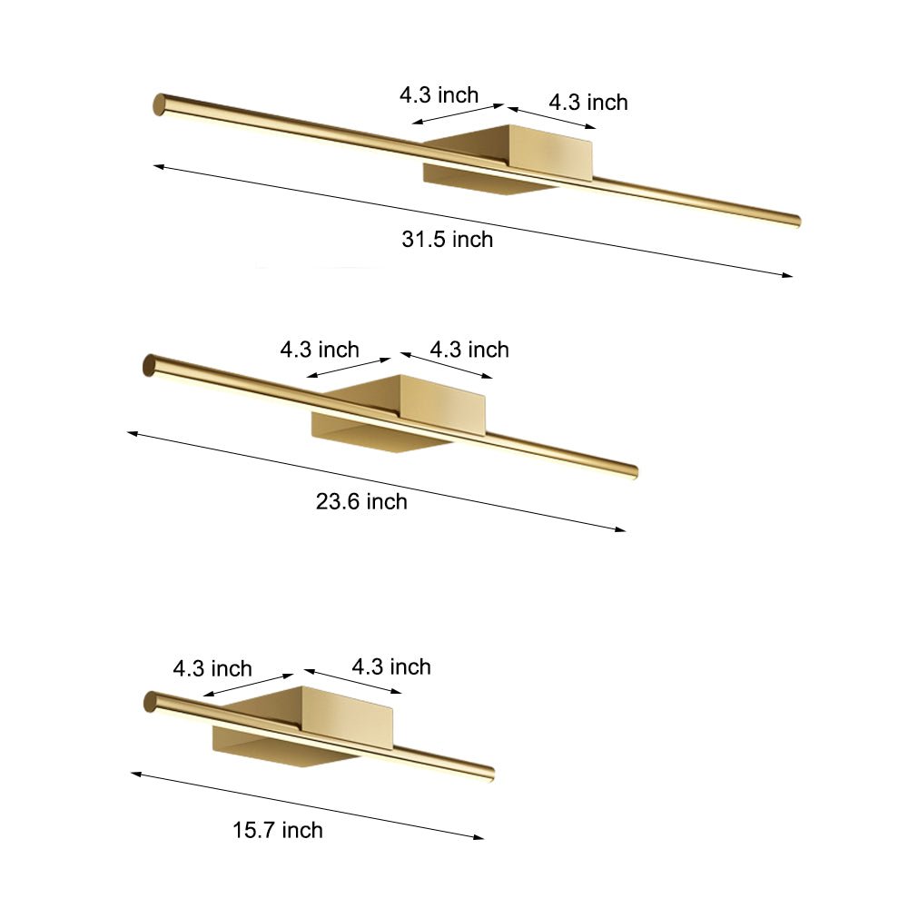 linear led vanity light in brushed brass with slim cylinder design for bathrooms