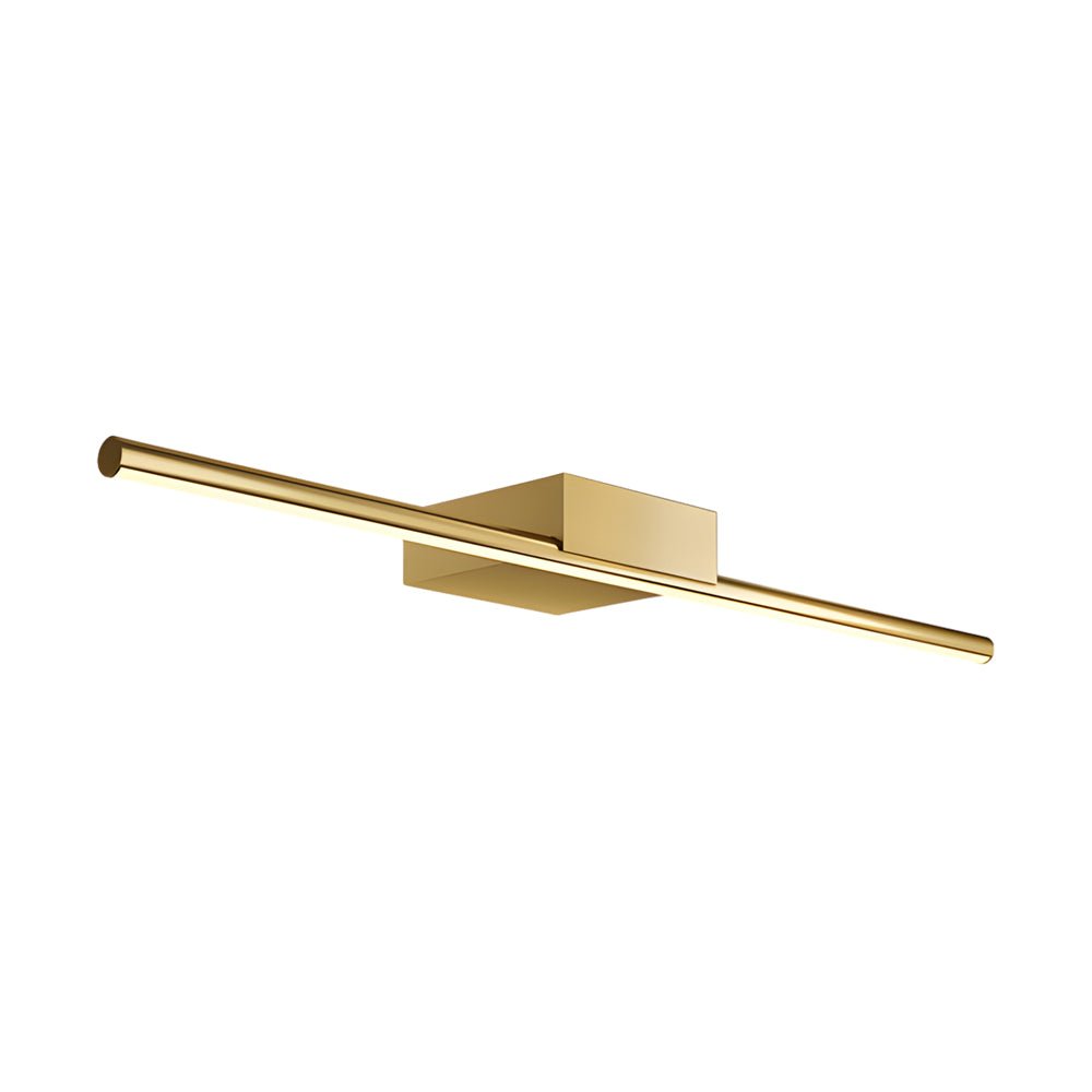 linear led vanity light in brushed brass with slim cylinder design for bathrooms