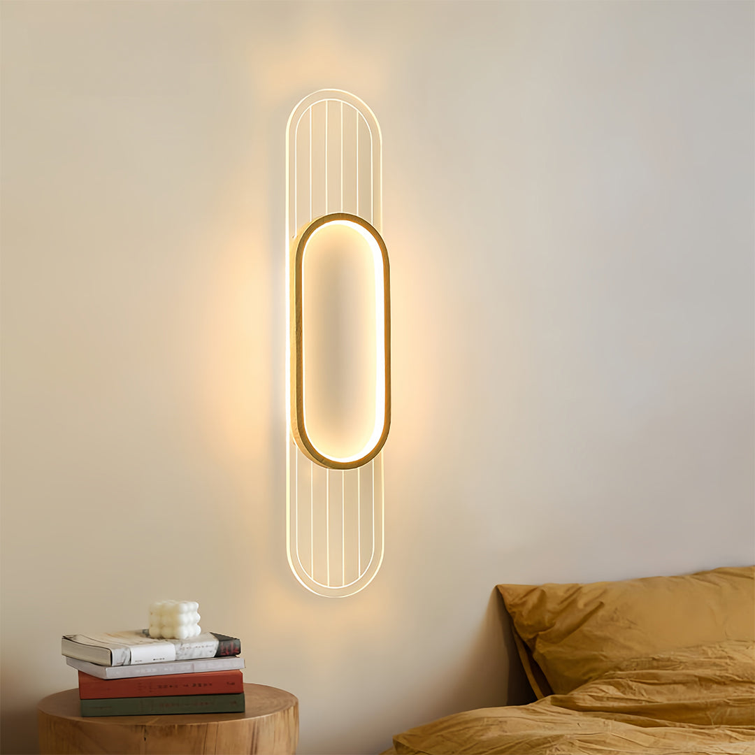 Minimalist Linear LED Wall Sconce — Wood Grain Iron Frame, Acrylic Shade, 3-Step Dimming, 23.6"–39.4"