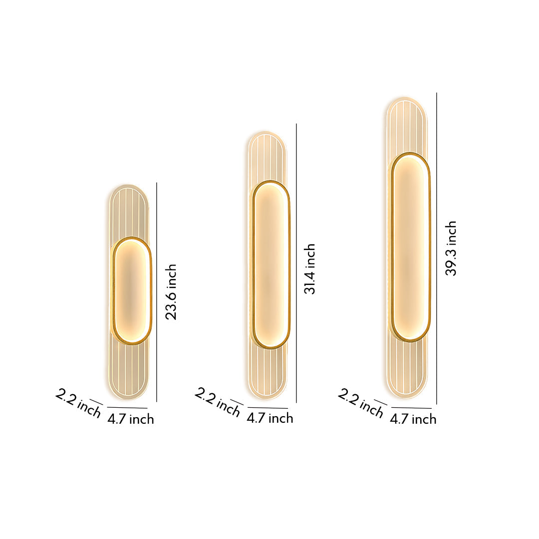 Minimalist Linear LED Wall Sconce — Wood Grain Iron Frame, Acrylic Shade, 3-Step Dimming, 23.6"–39.4"