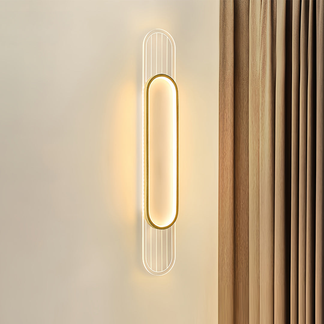 Minimalist Linear LED Wall Sconce — Wood Grain Iron Frame, Acrylic Shade, 3-Step Dimming, 23.6"–39.4"