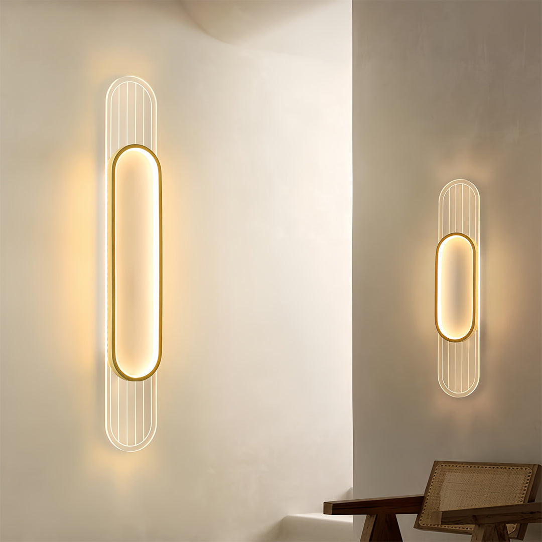 Minimalist Linear LED Wall Sconce — Wood Grain Iron Frame, Acrylic Shade, 3-Step Dimming, 23.6"–39.4"