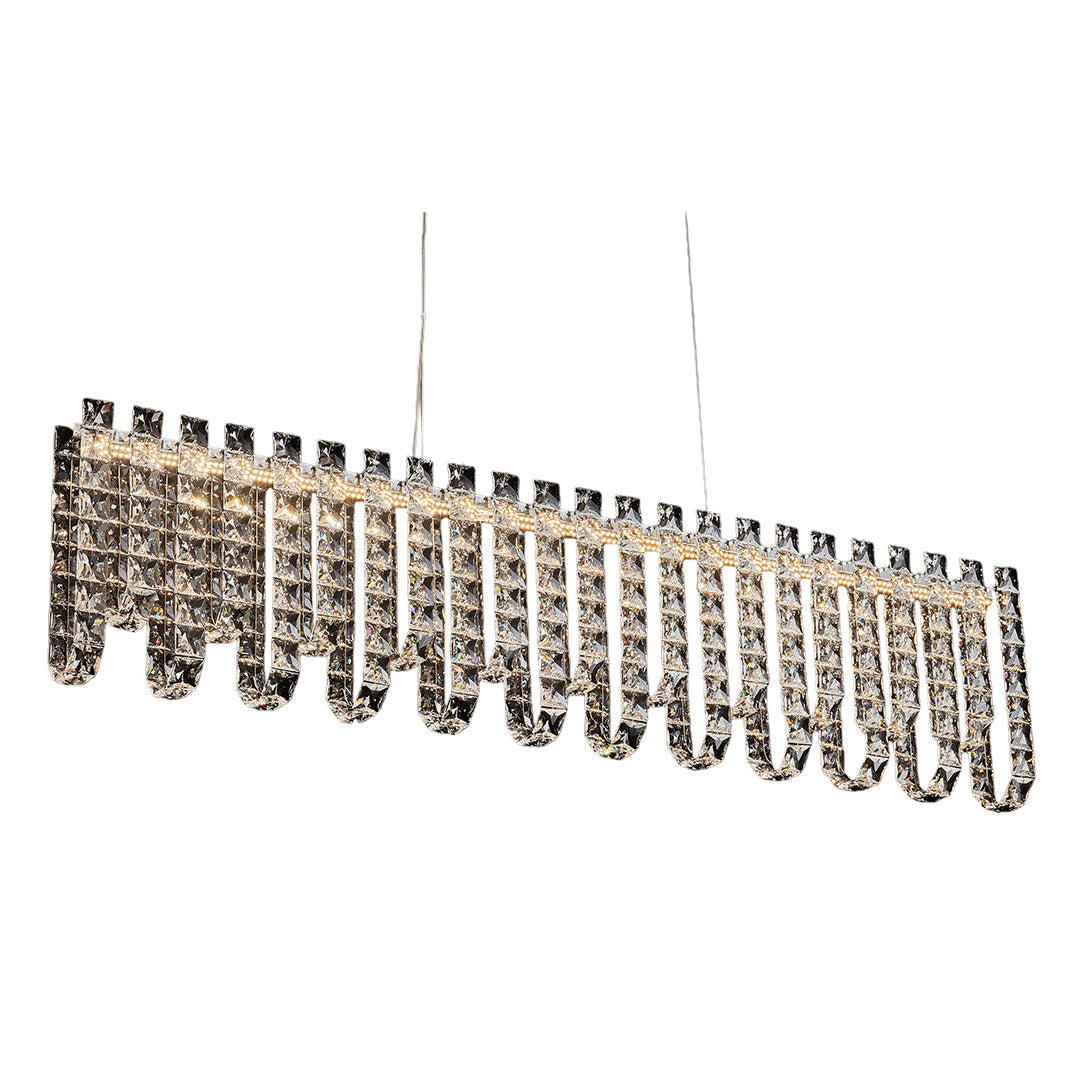 Modern Minimalist Crystal Chandelier — Chrome Stainless Steel, Three-Color Dimming, Adjustable Height, 5 Sizes