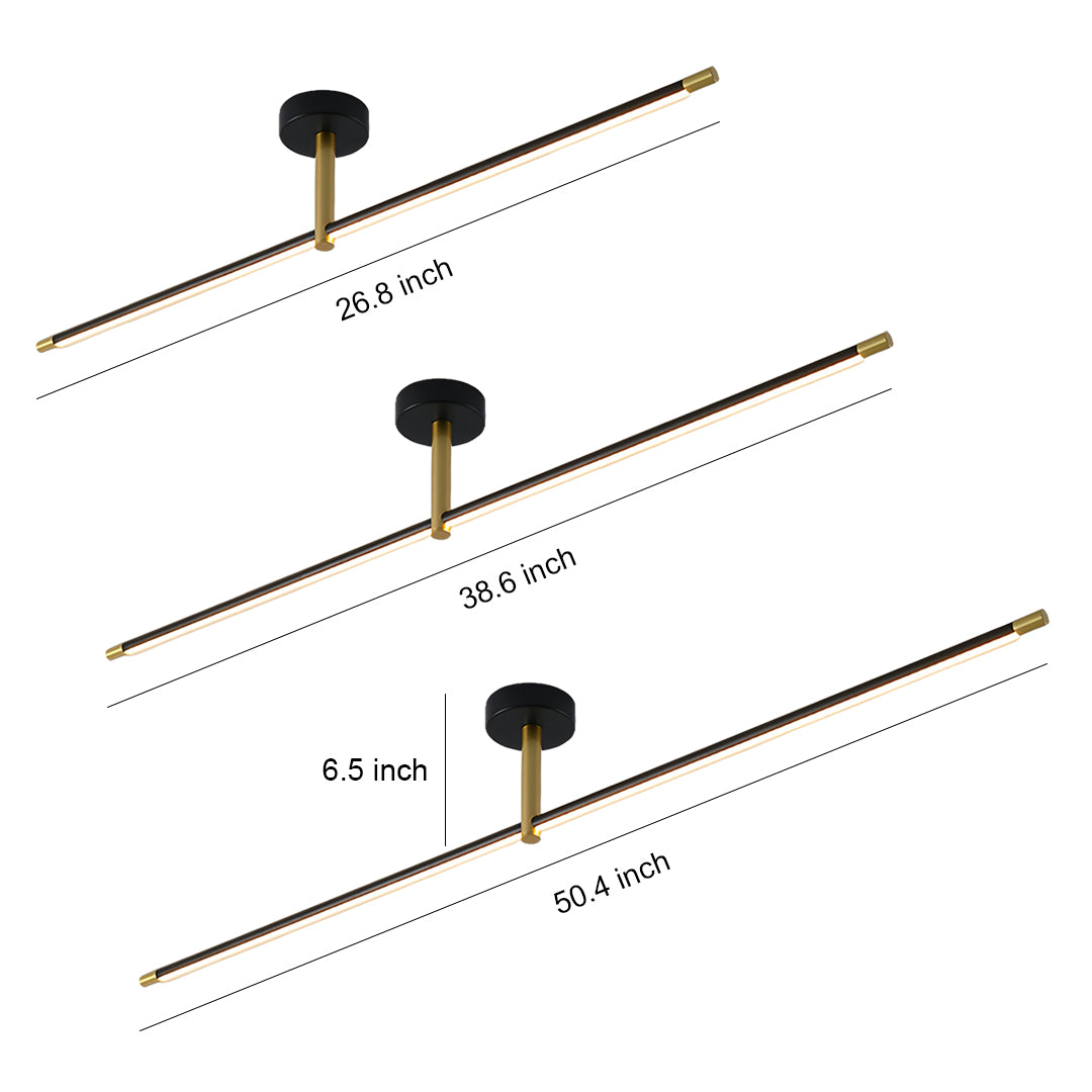 Minimalist Linear Semi-Flush Mount — Aluminum & Wrought Iron, Acrylic Shade, 12W–24W LED, 68cm–128cm