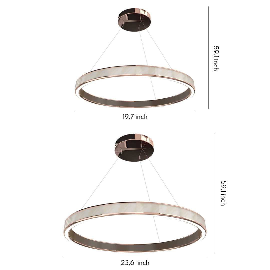 Round Tiered Chandelier — Champagne Gold Aluminum, 3-Step Dimming, Single/Double/Triple Layer, 59.1" Chain