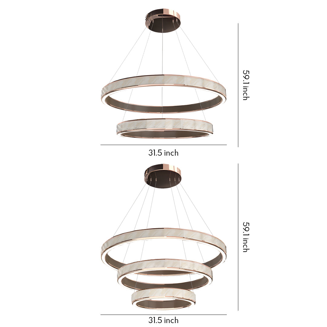 Round Tiered Chandelier — Champagne Gold Aluminum, 3-Step Dimming, Single/Double/Triple Layer, 59.1" Chain
