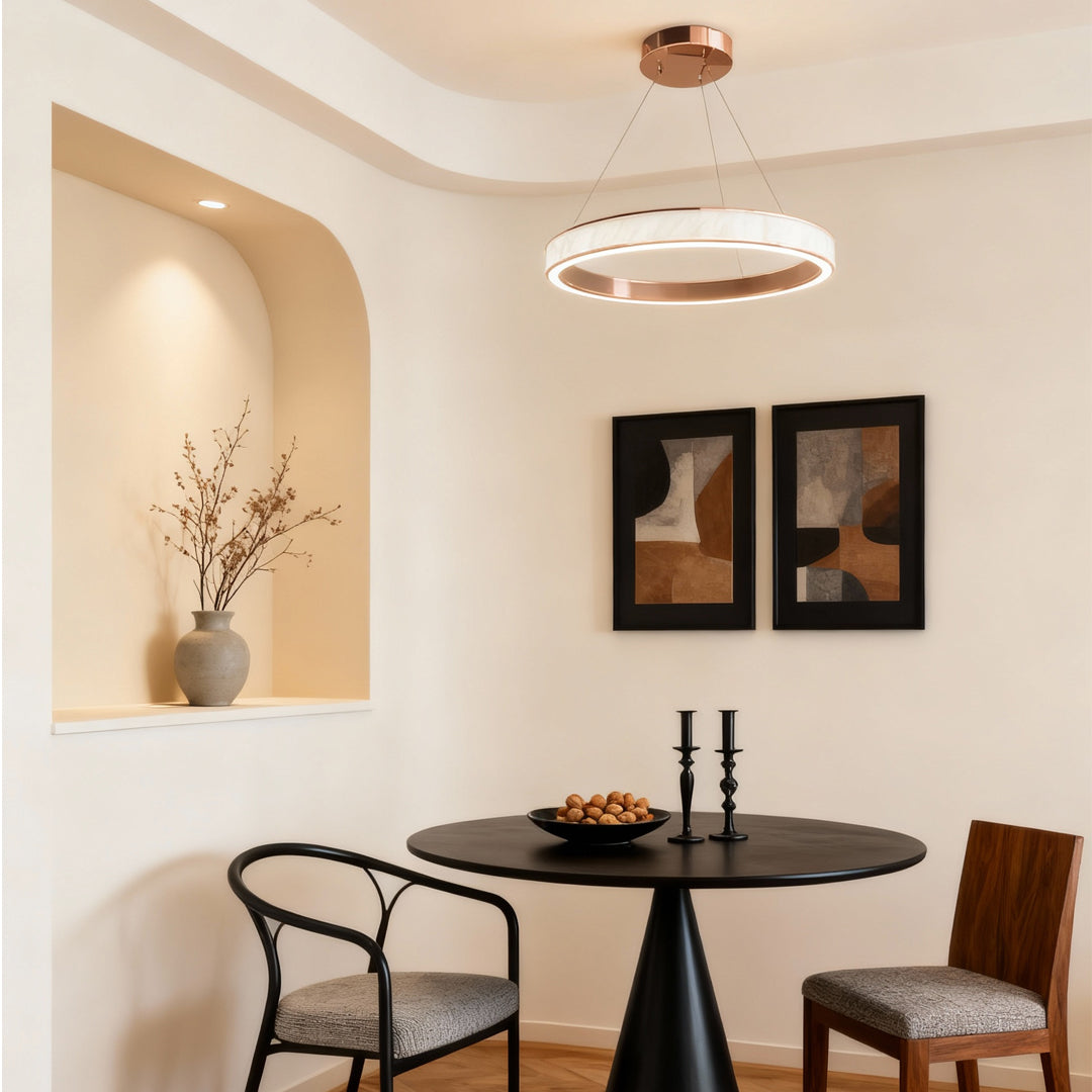 Round Tiered Chandelier — Champagne Gold Aluminum, 3-Step Dimming, Single/Double/Triple Layer, 59.1" Chain