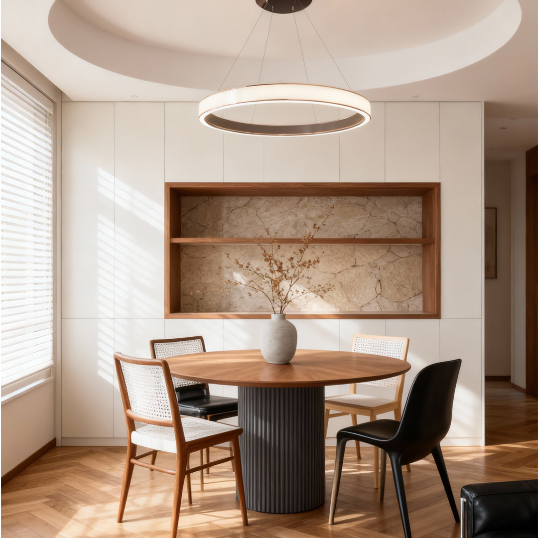 Round Tiered Chandelier — Champagne Gold Aluminum, 3-Step Dimming, Single/Double/Triple Layer, 59.1" Chain