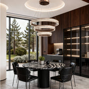 Round Tiered Chandelier — Champagne Gold Aluminum, 3-Step Dimming, Single/Double/Triple Layer, 59.1" Chain