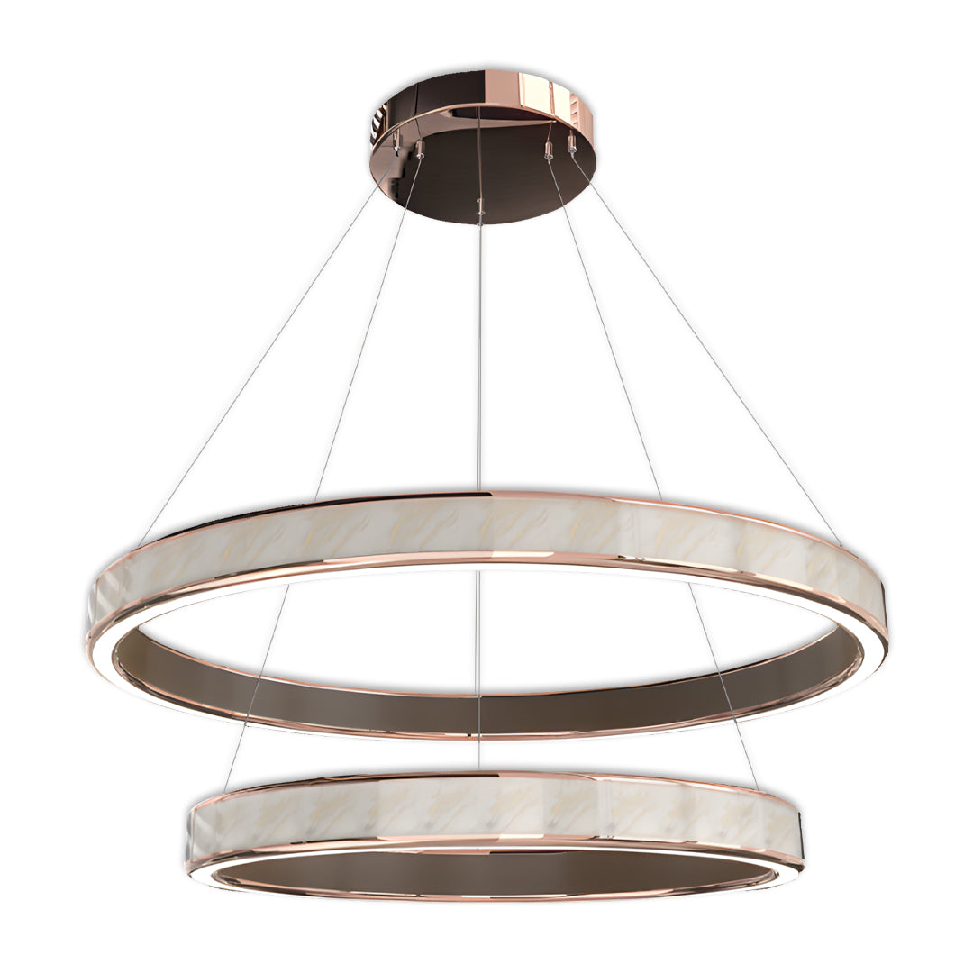 Round Tiered Chandelier — Champagne Gold Aluminum, 3-Step Dimming, Single/Double/Triple Layer, 59.1" Chain