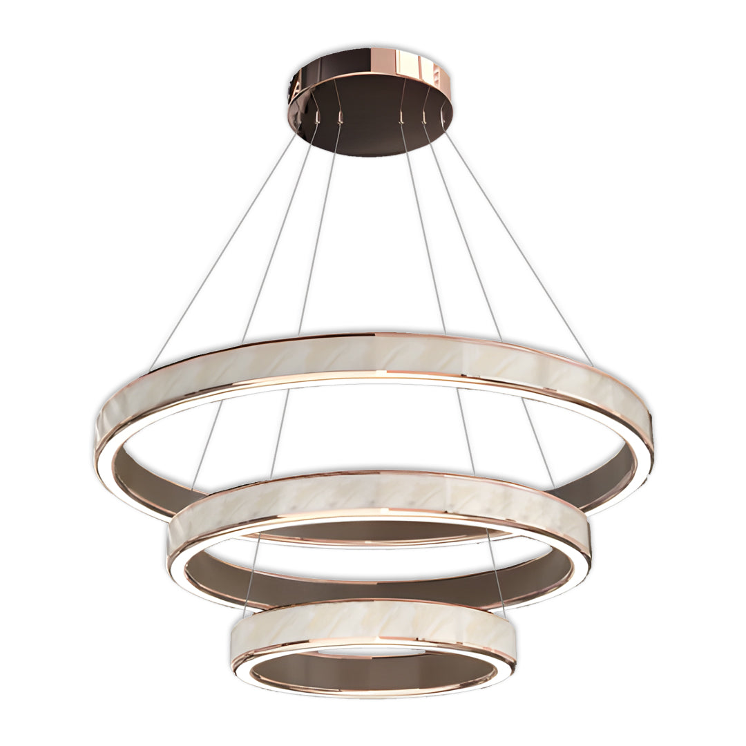 Round Tiered Chandelier — Champagne Gold Aluminum, 3-Step Dimming, Single/Double/Triple Layer, 59.1" Chain
