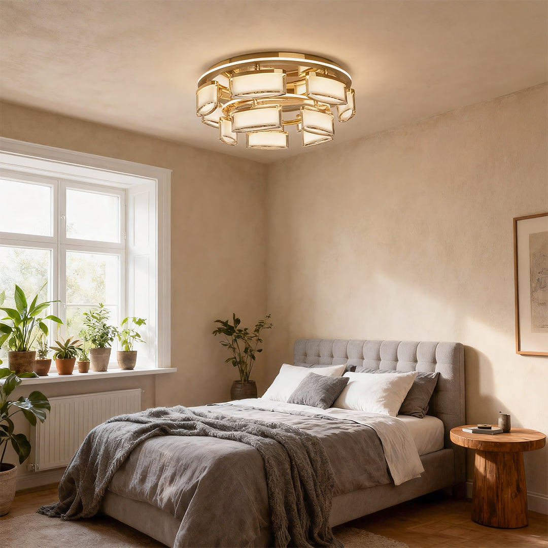 Modern Crystal Flush-Mount Ceiling Light — Aluminum, 3-Color Dimming, 5-Head or 7+5-Head Double-Layer