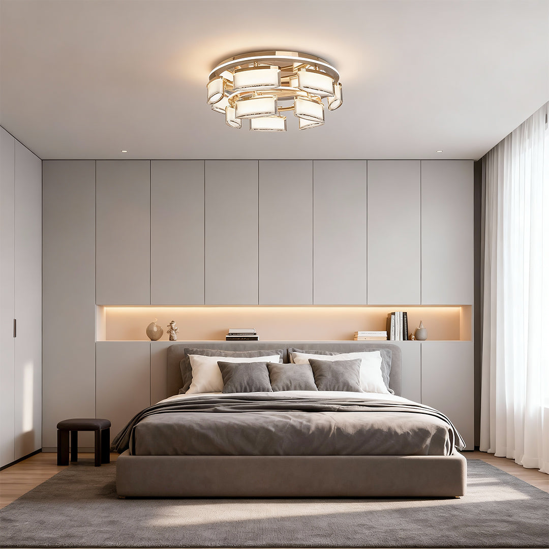 Modern Crystal Flush-Mount Ceiling Light — Aluminum, 3-Color Dimming, 5-Head or 7+5-Head Double-Layer