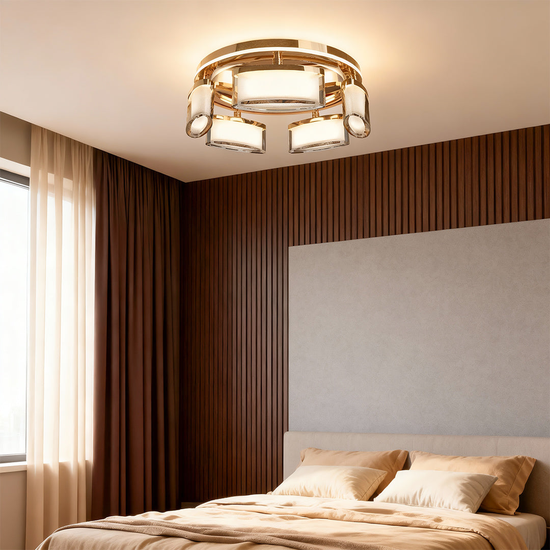 Modern Crystal Flush-Mount Ceiling Light — Aluminum, 3-Color Dimming, 5-Head or 7+5-Head Double-Layer