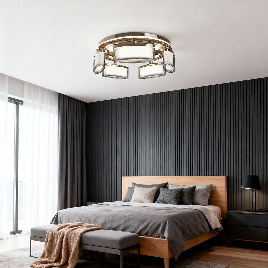 Modern Crystal Flush-Mount Ceiling Light — Aluminum, 3-Color Dimming, 5-Head or 7+5-Head Double-Layer