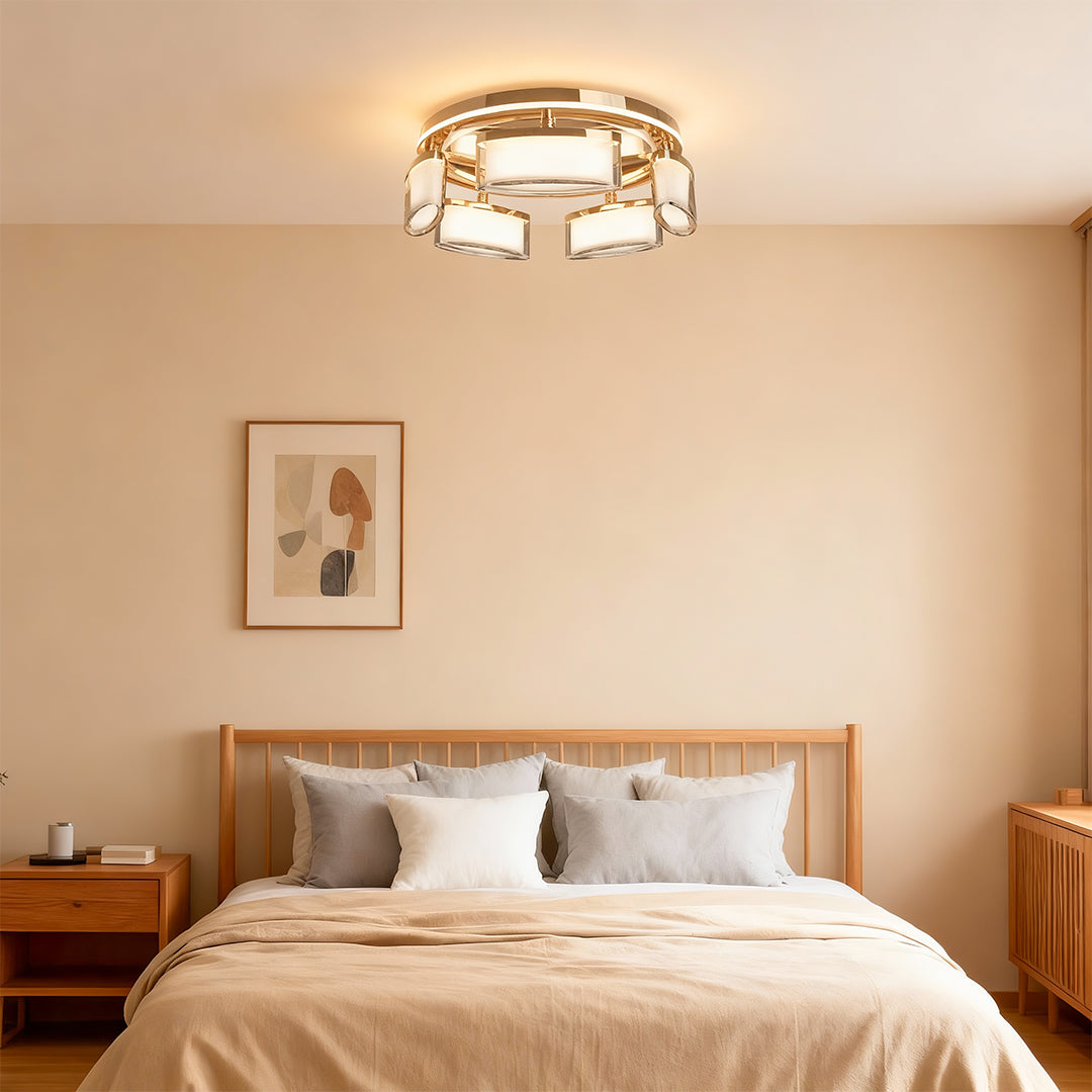Modern Crystal Flush-Mount Ceiling Light — Aluminum, 3-Color Dimming, 5-Head or 7+5-Head Double-Layer