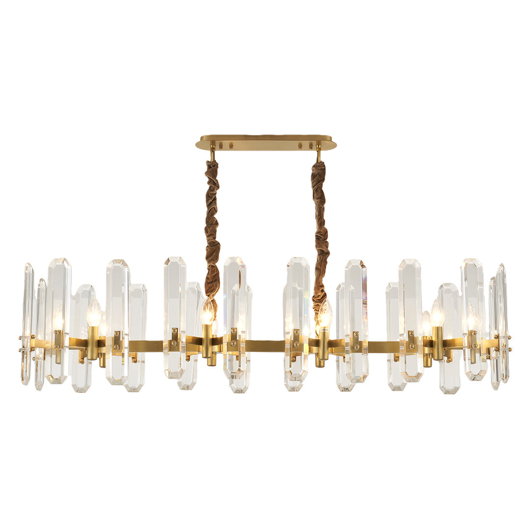 Modern Geometric Brass Chandelier — Solid Brass, Transparent Glass, E14, 4 Sizes