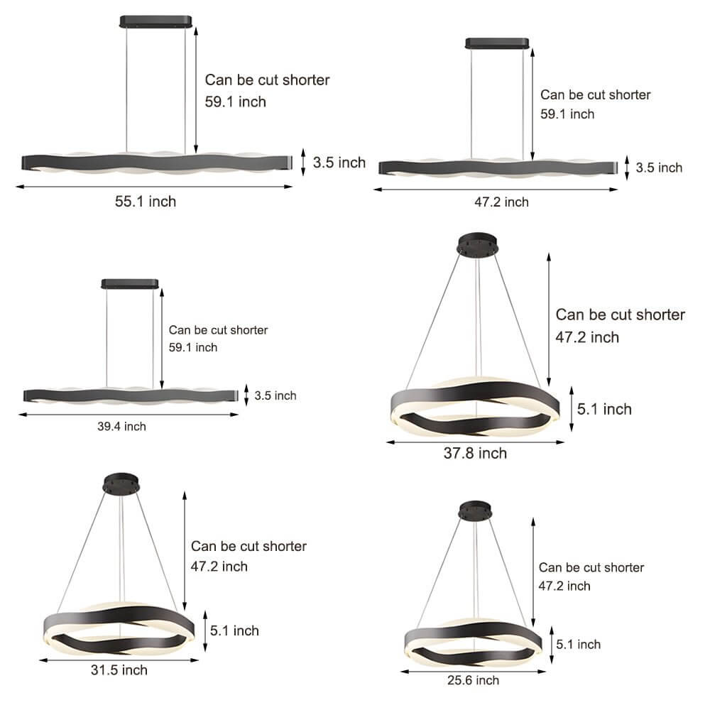 linear wavy round led pendant light with one bulb