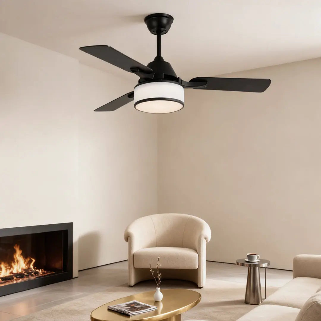 European Retro Ceiling Fan Lamp with Fabric Shade and Lights Luxe