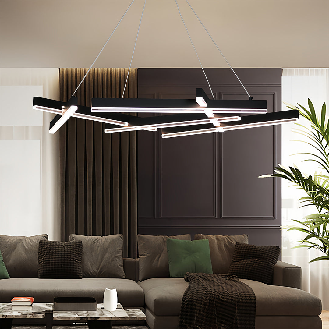 Geometric Branch Chandelier — Matte Black Aluminum, Acrylic, LED, Three-Step Dimming, 2 Sizes