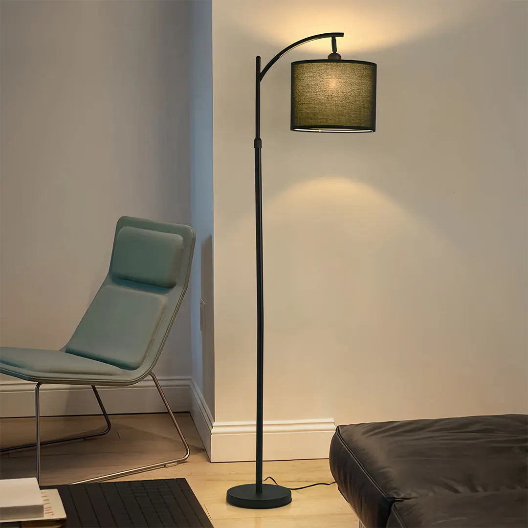 Minimalist Arc Floor Lamp with Fabric Shade - Metal Arched Lamp for Living Room Luxe