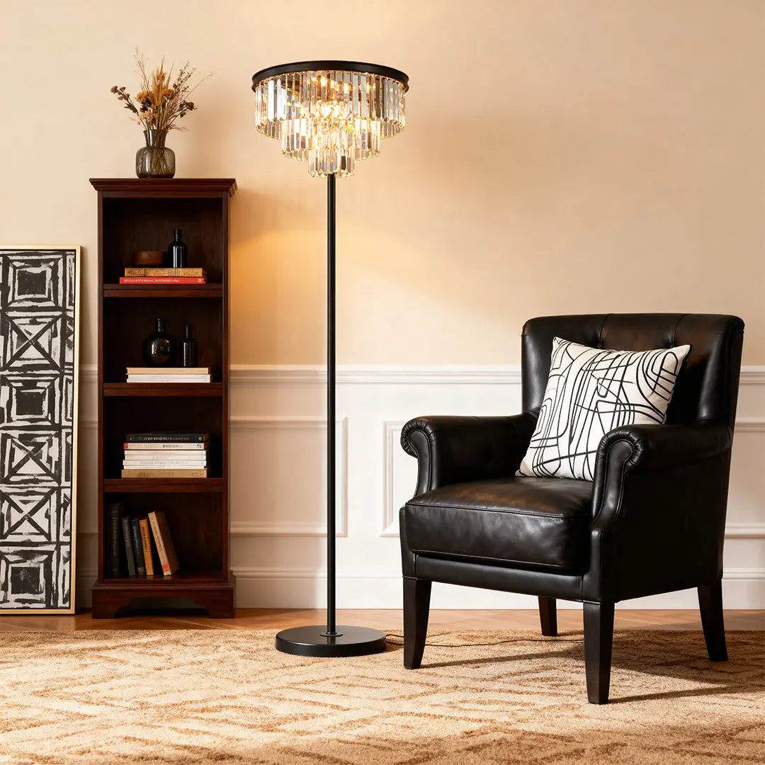 Luxury Standing Crystal Floor Lamp - American Glamorous Decorative Light Luxe