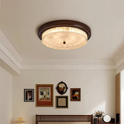 Vintage Round Flush-Mount Ceiling Light — Wood-Grain Iron & Glass, 48W–54W, Three-Color Dimming