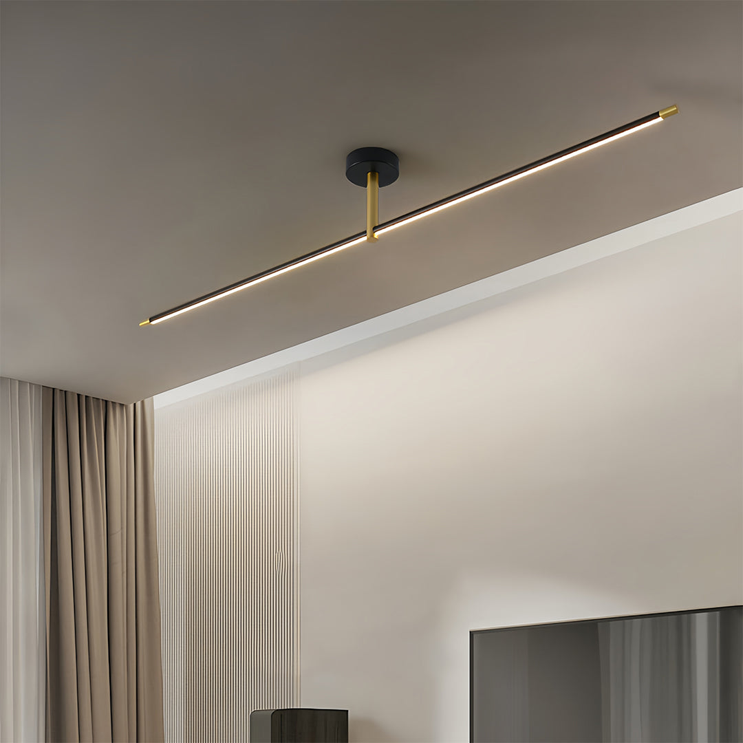 Minimalist Linear Semi-Flush Mount — Aluminum & Wrought Iron, Acrylic Shade, 12W–24W LED, 68cm–128cm