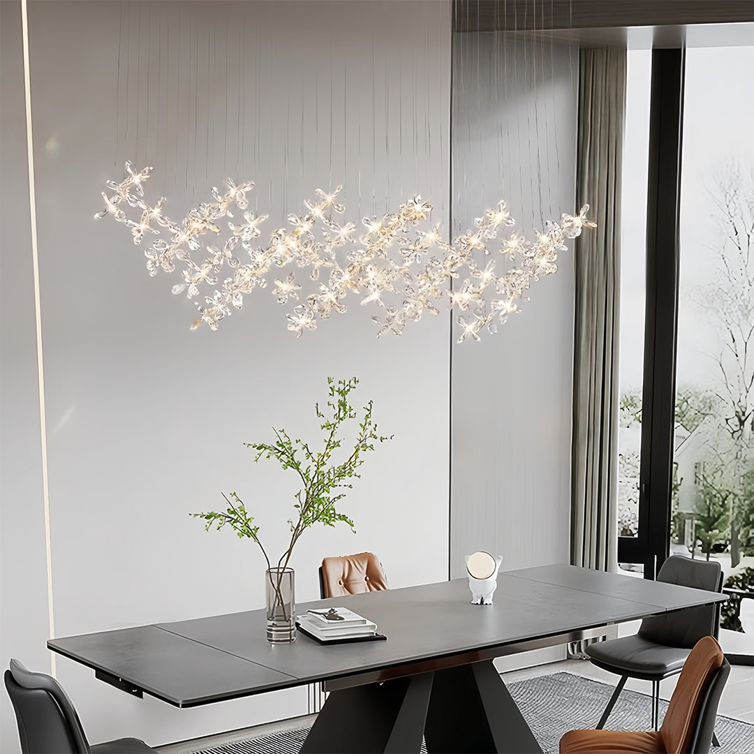 Crystal Flower Island Chandelier — Chrome Stainless Steel, 30W LED, 3-Step Dimming, 39.4" Wide