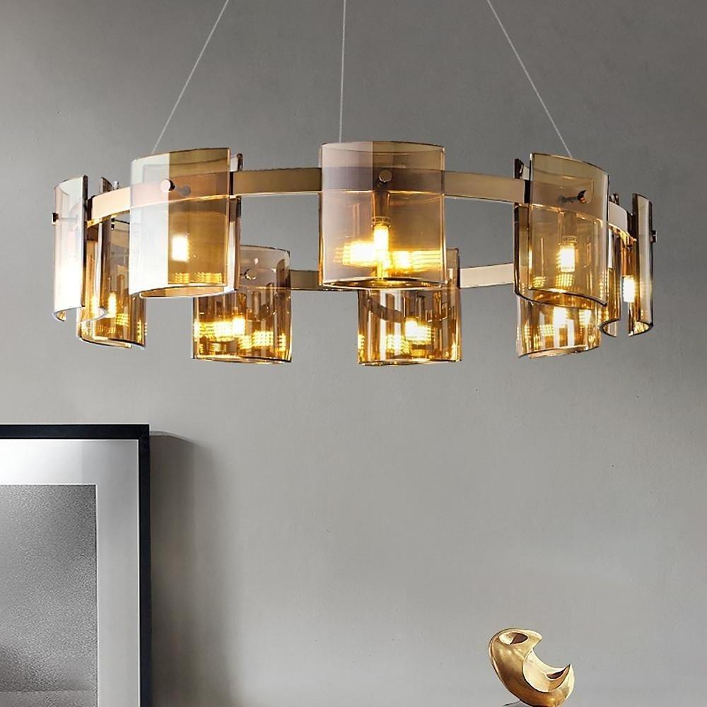 Modern Circular LED Pendant Light with Electroplated Metal and Acrylic Chandelier Design