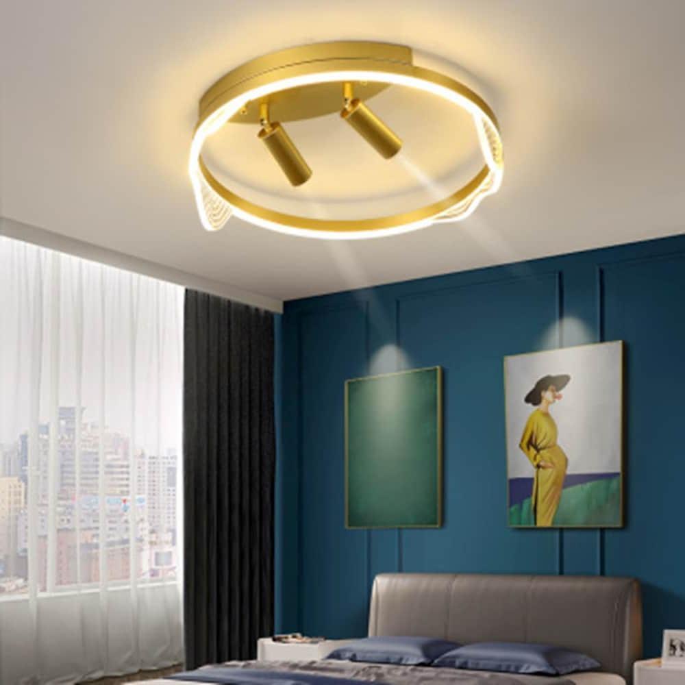 Circular Spotlight LED Flush-Mount Ceiling Light — Metal, Black or Gold, 54W, 3-Step Dimming, Remote Control, 16" Diameter