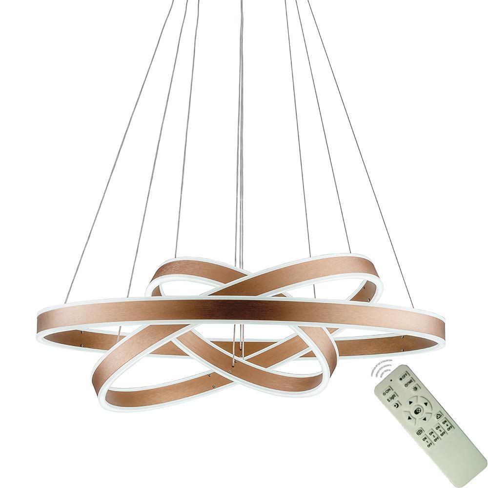 Triple-Ring Chandelier — Aluminum, Gold Finish, LED 142W, 3000K–6000K, 59" Adjustable Chain