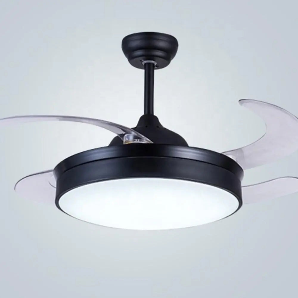 Nordic Retractable Ceiling Fan with Lights - 15/19-Inch Round Drum Shape LED Design Luxe
