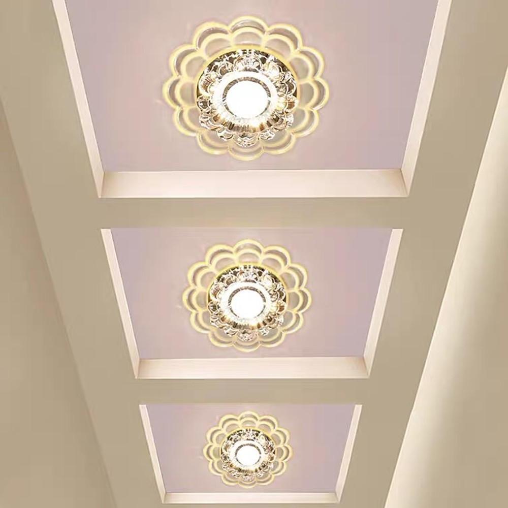 Flower-Effect Crystal Flush-Mount Ceiling Light — Metal, LED, 8" Diameter, Kids' Room and Entryway