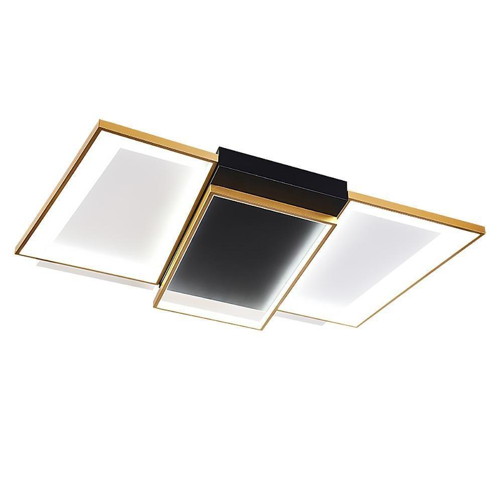 Geometric Rectangle and Round LED Flush-Mount Chandelier — Black and Gold, 3-Step Dimming, Multiple Sizes