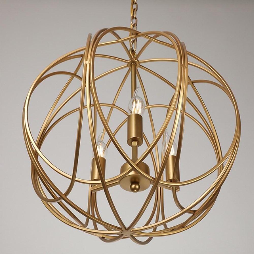 3-Light Brass Globe Cage Chandelier — Brushed Gold, G9 Candlestick, Adjustable Chain, 13" or 18"