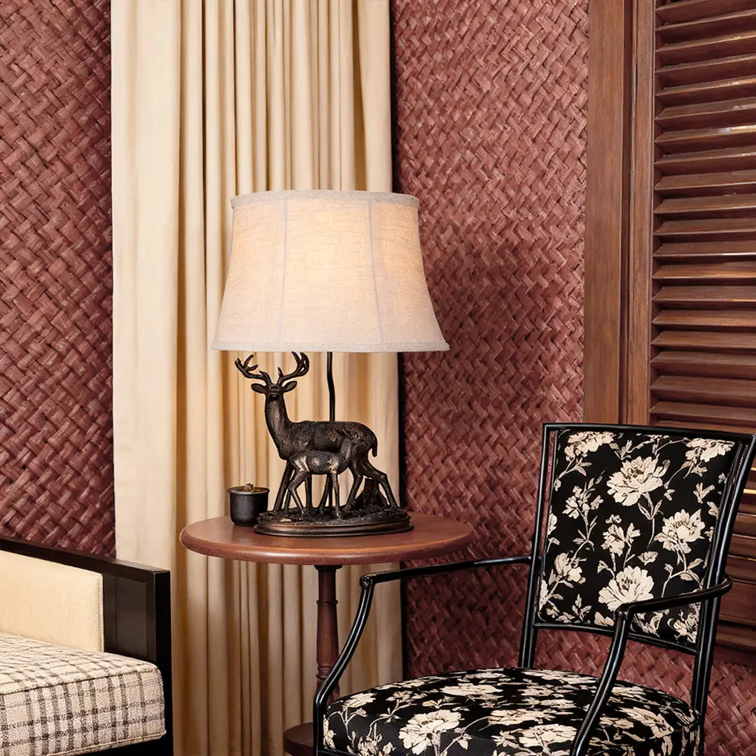 Decorative Table Lamp Featuring a Sculpted Mother Deer and Fawn Luxe