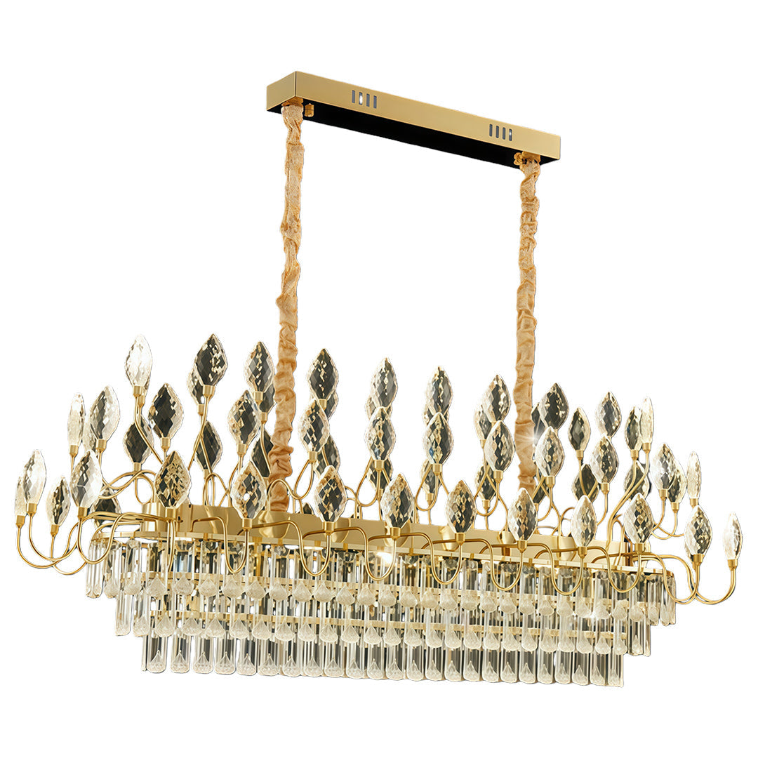 French Country Crystal LED Chandelier — Gold Iron Frame, 3-Step Dimming (3000K/4500K/6000K), 23.6"–47.2", Round or Linear
