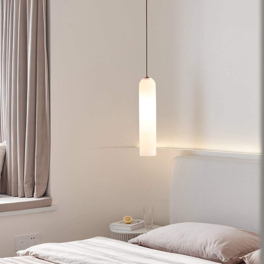 Postmodern Long Glass Bottle Mini Pendant — Hardwired, 3000K Warm White, Dark Green or White