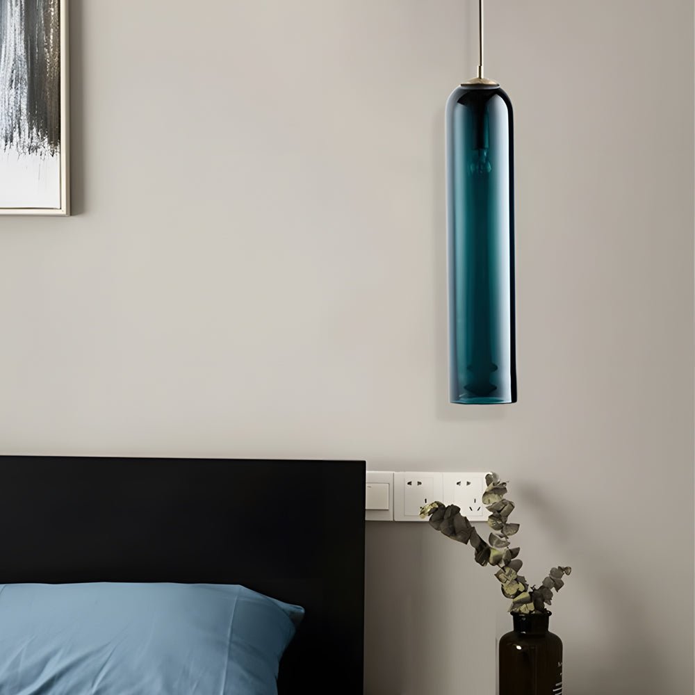Postmodern Long Glass Bottle Mini Pendant — Hardwired, 3000K Warm White, Dark Green or White