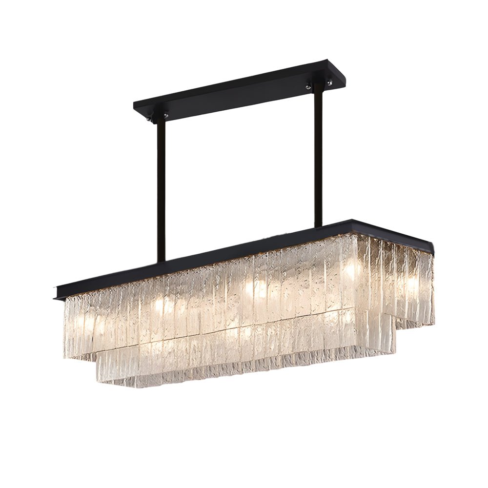 Postmodern Double-Layer Rectangular Crystal Chandelier — Black or Gold, LED, 3-Step Dimming, 49.2" Wide