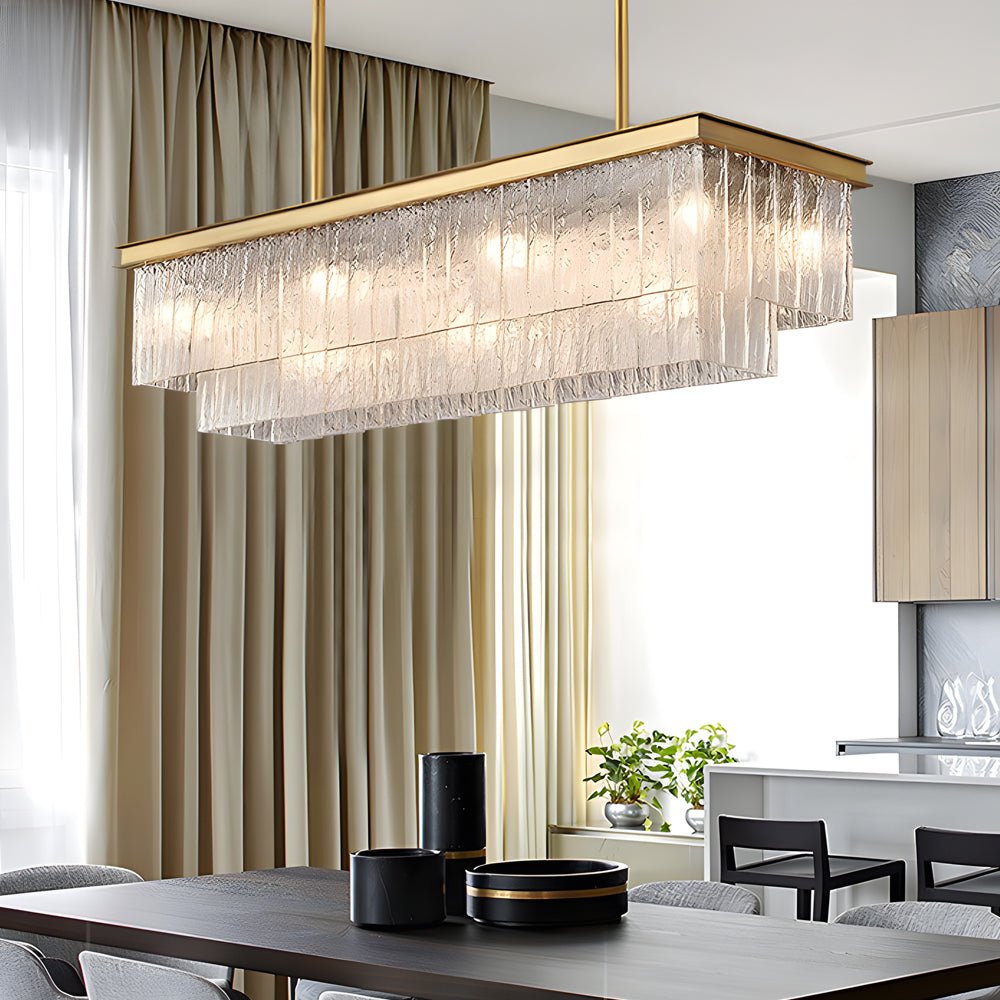 Postmodern Double-Layer Rectangular Crystal Chandelier — Black or Gold, LED, 3-Step Dimming, 49.2" Wide
